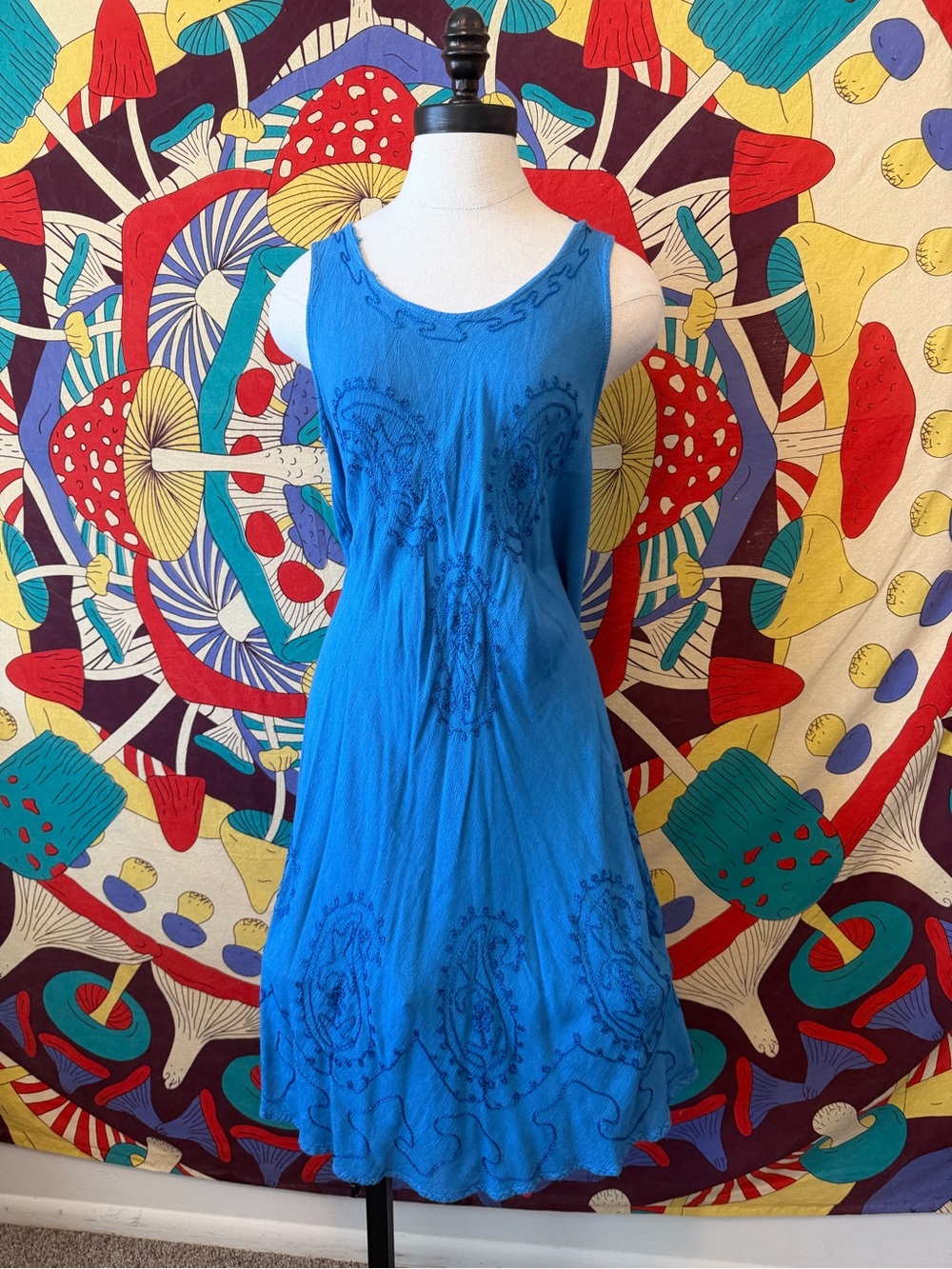 Blue Embroidered Sleeveless Sundress